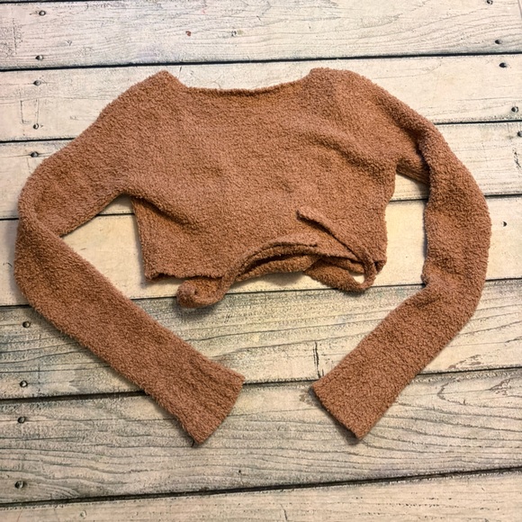 Skims Cozy Knit Wrap Sweater Top Camel Fuzzy Tie long sleeve Loungewear. S/M - Picture 9 of 9